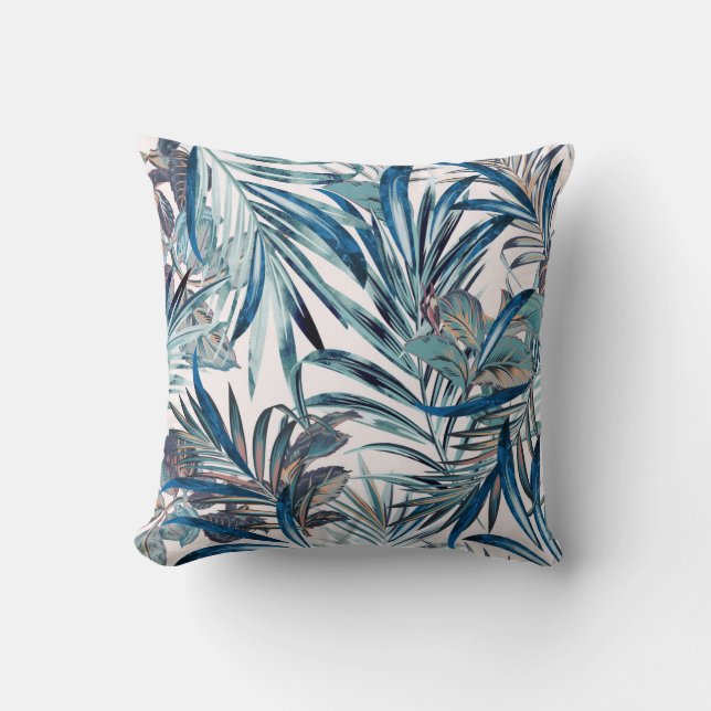 Blommig tropisk vintagemönster med palm  kudde (Framsida)