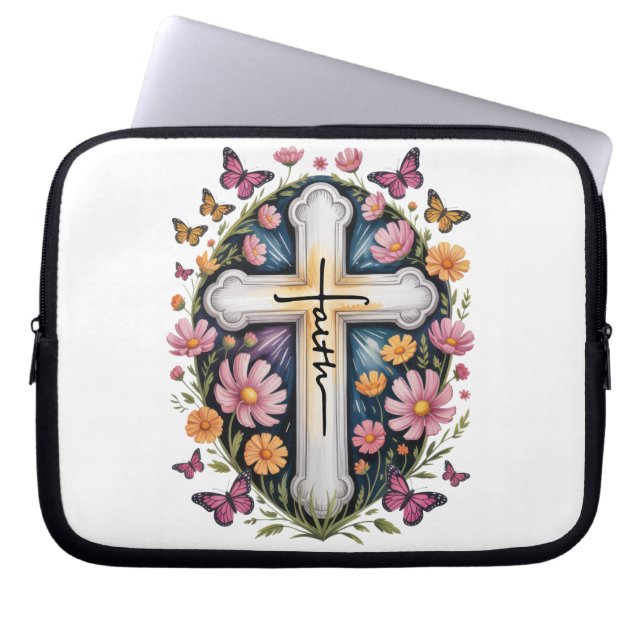 Blommig Tros Kors  Laptop Fodral (Framsidan)