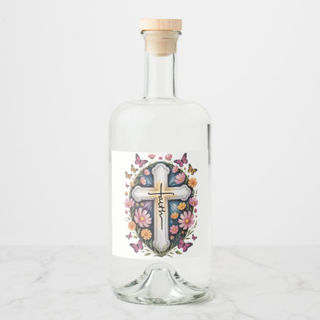 Blommig Tros Kors  Spritflaskor Etikett (Framsida)