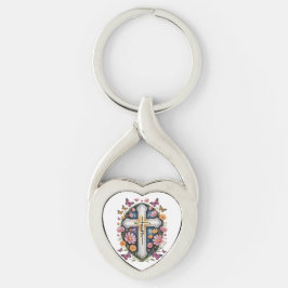 Blommig Troskors Twisted Heart Silverfärgad Nyckelring