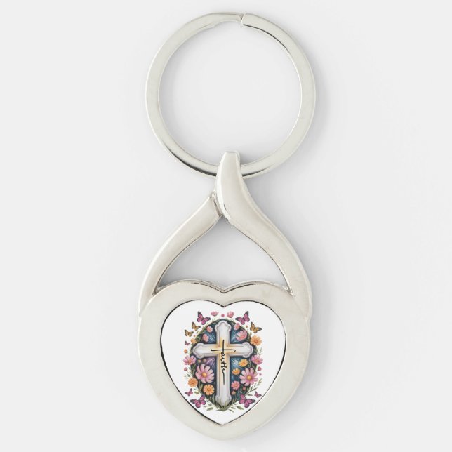 Blommig Troskors  Twisted Heart Silverfärgad Nyckelring (Framsidan)