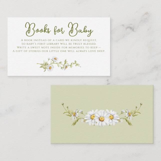 Blommig Tusenskön Botanisk Bebis-babyshower-böcker Tilläggskort (Fram/baksida)