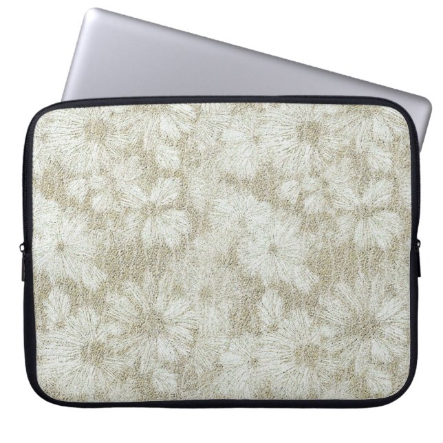 Blommig tusenskönastjock krämtextur laptop fodral (Framsidan)