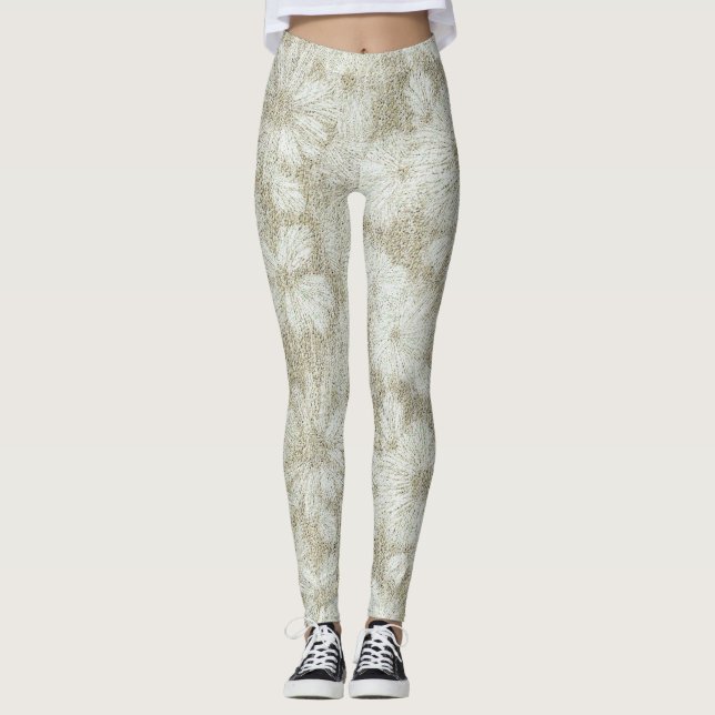 Blommig tusenskönastjock krämtextur leggings (Framsida)