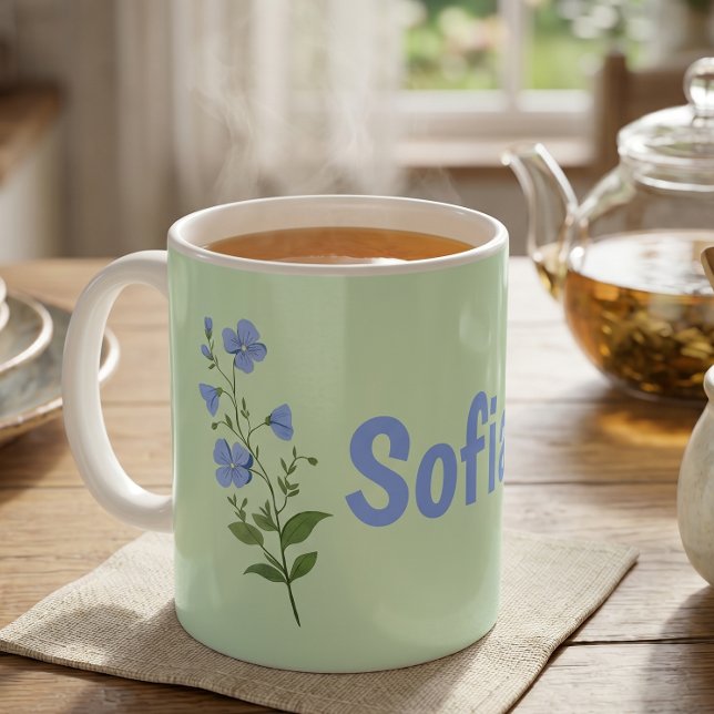 Blommig tusensköns modern personlig söt elegant bl kaffemugg (Skapare uppladdad)