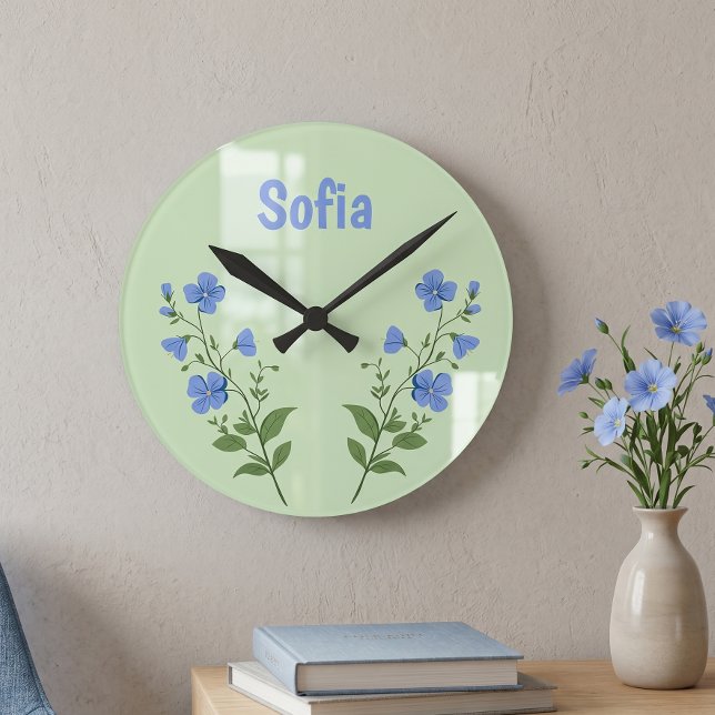Blommig tusensköns modern personlig söt elegant bl rund klocka (Skapare uppladdad)