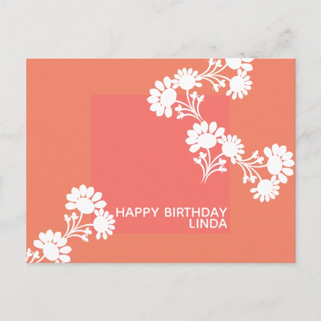 Blommig tvåfärgs orange illustration vykort (Framsida)