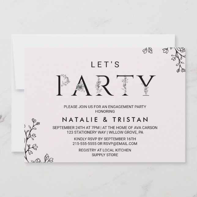 Blommig typografi Låt oss festa Inbjudningar (Framsida)