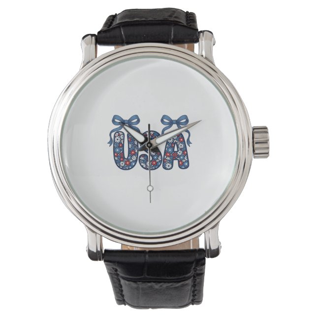 Blommig USA-båge Patriotisk Vektordesign_1 Armbandsur (Framsida)