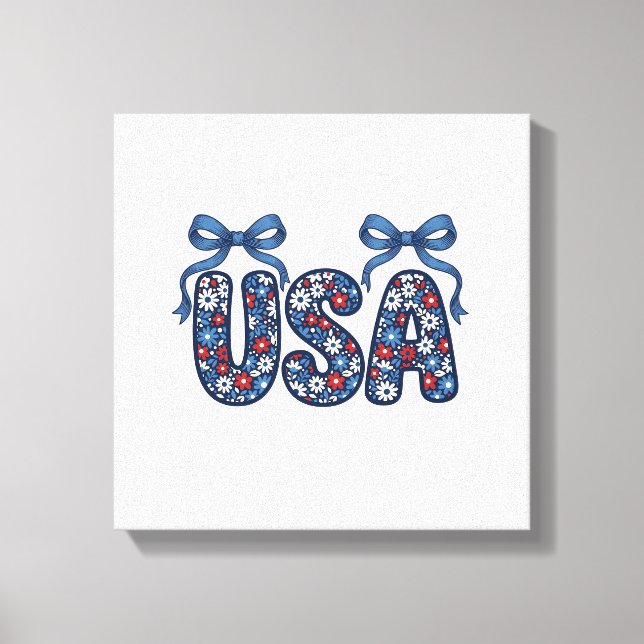 Blommig USA-båge Patriotisk Vektordesign_1 Canvastryck (Framsida)