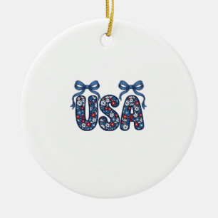 Blommig USA-båge Patriotisk Vektordesign_1 Julgransprydnad Keramik