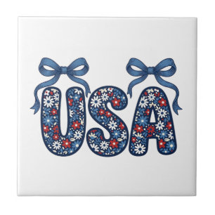 Blommig USA-båge Patriotisk Vektordesign_1 Kakelplatta