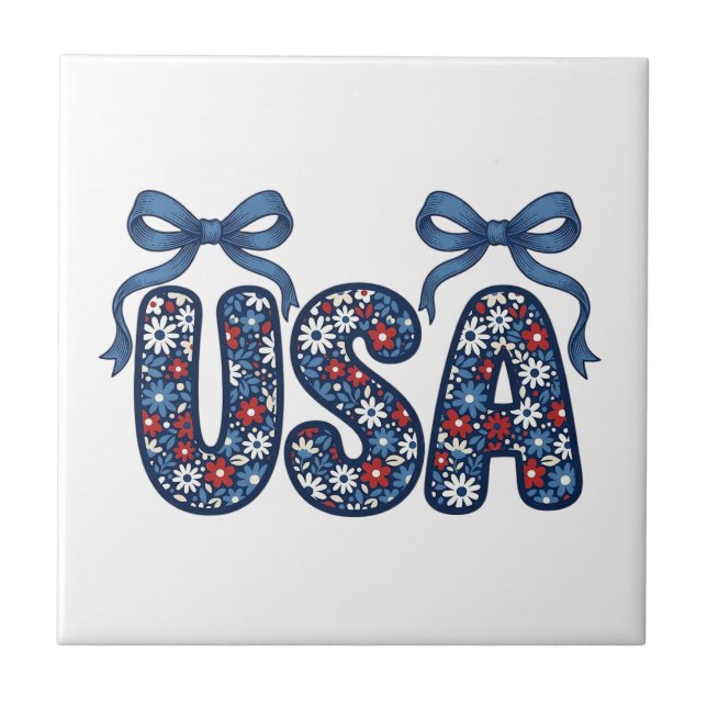 Blommig USA-båge Patriotisk Vektordesign_1 Kakelplatta (Framsidan)