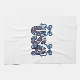 Blommig USA-båge Patriotisk Vektordesign_1 Kökshandduk