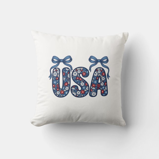 Blommig USA-båge Patriotisk Vektordesign_1 Kudde (Framsida)