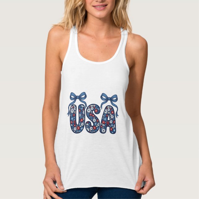 Blommig USA-båge Patriotisk Vektordesign_1 Linne Med Racerback (Framsida)