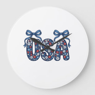 Blommig USA-båge Patriotisk Vektordesign_1 Stor Klocka