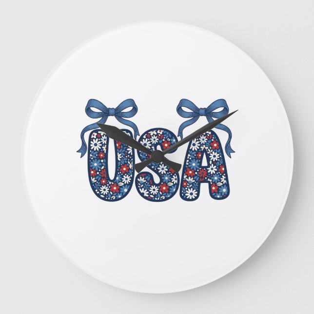 Blommig USA-båge Patriotisk Vektordesign_1 Stor Klocka (Framsida)