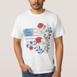 Blommig USA-flaggdesign T Shirt