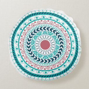 Blommig utsmyckad Mandala Geometrisk Rund Kudd Kudde