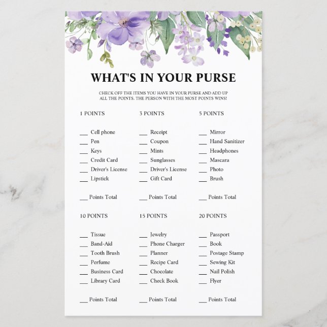 Blommig Vad Har Du I Din Handväska Lila Bröllopsfe (Framsida)