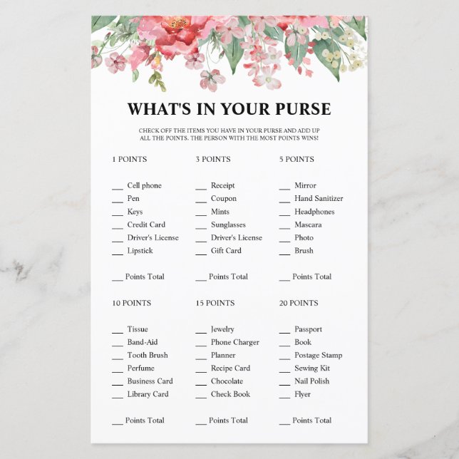 Blommig Vad Har Du I Din Handväska Rosa Bröllopsfe (Framsida)