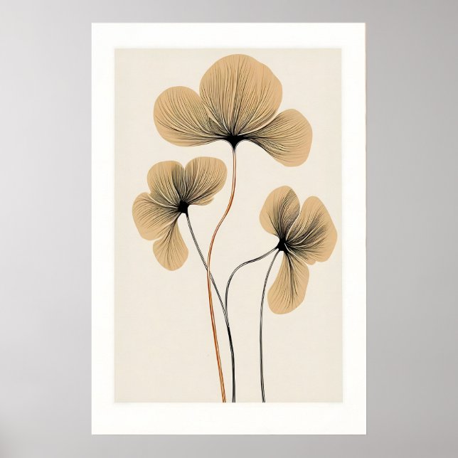 Blommig väggkonst Beige Botaniskt tryck, Trä (Framsidan)