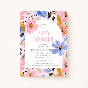 Blommig välkomstinbjudan för baby shower med valv inbjudningar