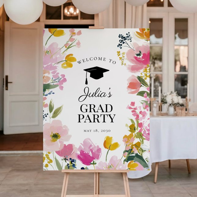 Blommig välkomstskylt för examensfest poster (Skapare uppladdad)