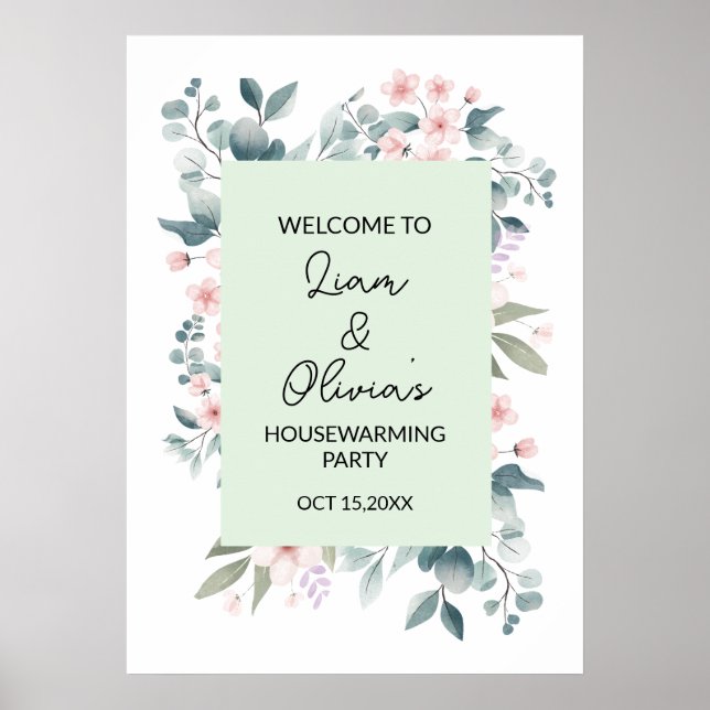 Blommig välkomstskylt för infarten vid husvärmning poster (Framsidan)
