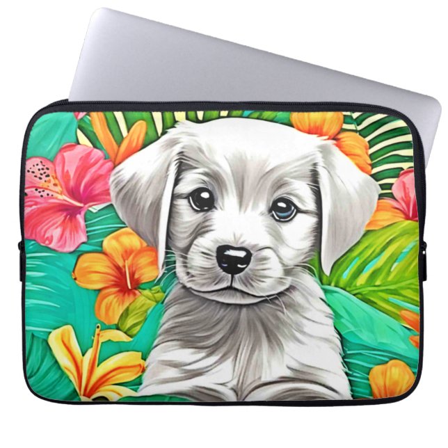 Blommig Valpkunst Laptop Fodral (Framsidan)