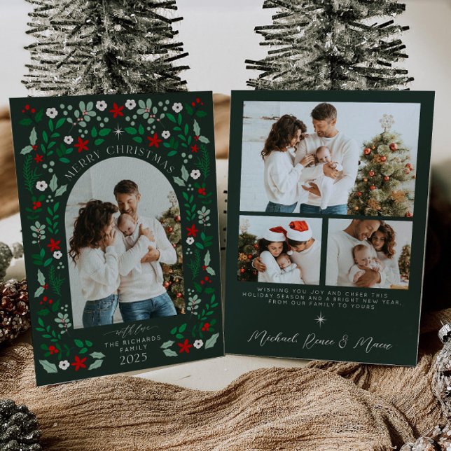 Blommig valv Merry Christmas Foto Julkort Inbjudningar (Skapare uppladdad)