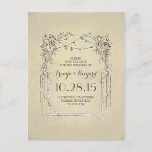 Blommig valv vintage rustik save the date meddelande vykort
