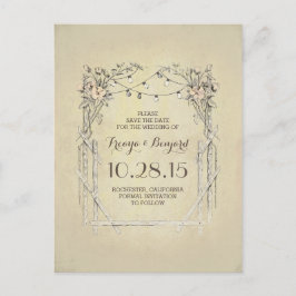 Blommig valv vintage rustik save the date meddelande vykort