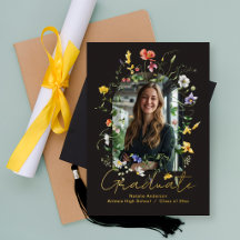 Blommig valvfoto examen guld folie kungörelse