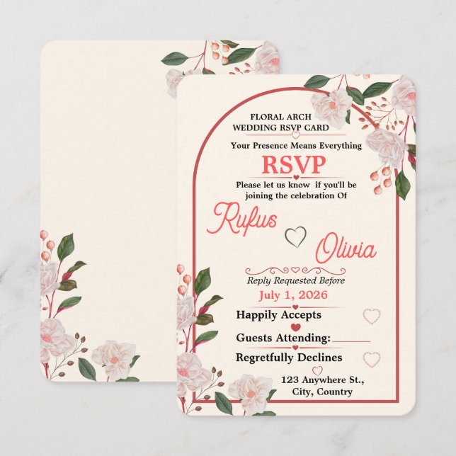 Blommig valvig bröllops-RSVP-inbjudan OSA Kort (Fram/baksida)