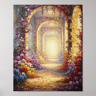 Blommig valvkorridor | Impressionistisk oljemålnin Poster