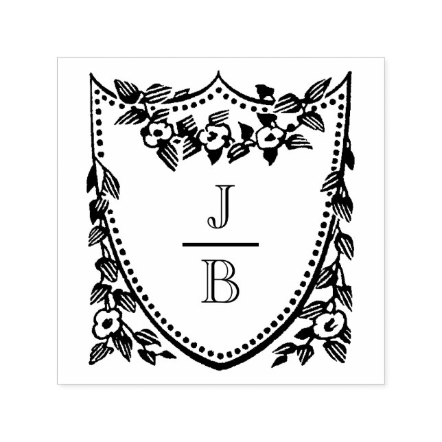 Blommig vapen 2 Initialer Bröllopsmonogram #2CA-ND Självfärgande Stämpel (Design)