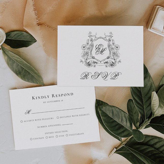 Blommig vapen Monogram Elegant Bröllop OSA Kort (Skapare uppladdad)