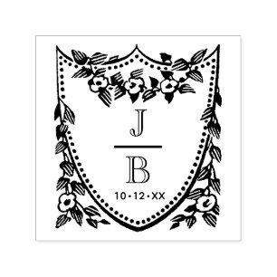Blommig vapensköld 2 Initial Bröllopsmonogram #2CA Självfärgande Stämpel