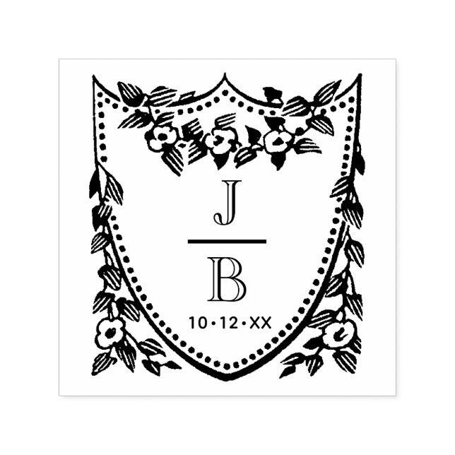 Blommig vapensköld 2 Initial Bröllopsmonogram #2CA Självfärgande Stämpel (Design)