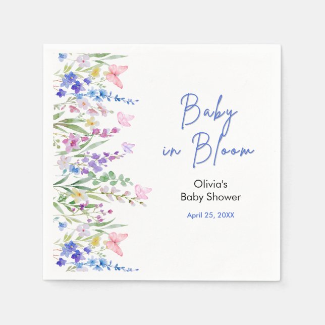 Blommig vår Baby i blom Baby Shower   Pappersservett (Framsidan)