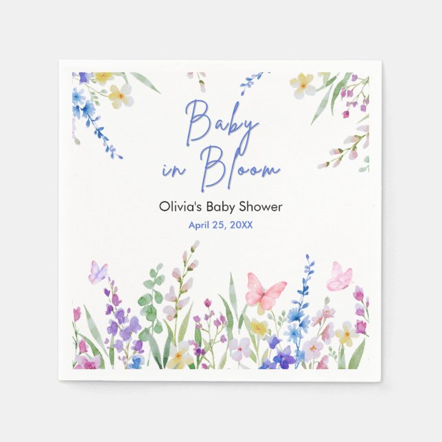 Blommig vår Baby i blom Baby Shower   Pappersservett (Framsidan)