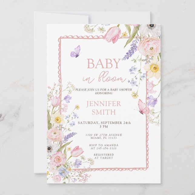 Blommig vår sommar bebis i blom baby shower  inbjudningar (Framsida)