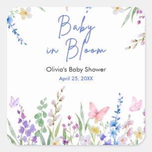 Blommig vårbebis i blom Baby Shower   Fyrkantigt Klistermärke