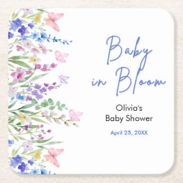 Blommig vårbebis i blom Baby Shower   Underlägg Papper Kvadrat