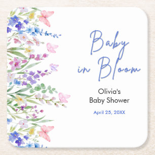 Blommig vårbebis i blom Baby Shower Underlägg Papper Kvadrat