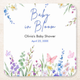 Blommig vårbebis i blom Baby Shower   Underlägg Papper Kvadrat