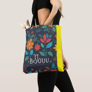 Blommig vårblomning | Grön svart monogram Tygkasse