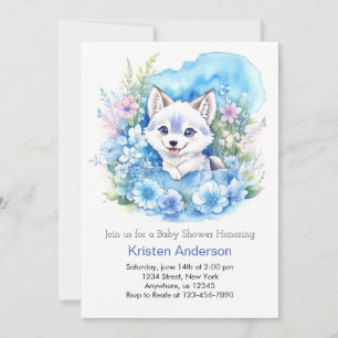 Blommig varg förtrollad skog Pojke Baby Shower Inbjudningar